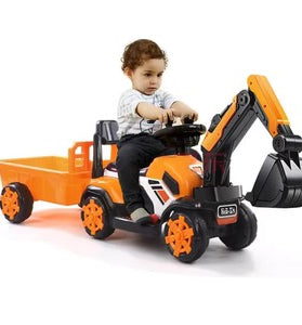 Electric Excavator Kids Ride-on Pedal Tractor With Power Digger & Music Sounds